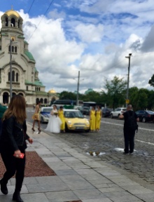 Wedding pictures in front of Alexander Nevsky Cathedral.